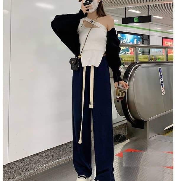 Quần Suông Dây Bản To 2 Màu PEONYB Nữ [FREESHIP]  Culottes ống rộng dáng dài kiểu đường phố 3158 hàn quốc