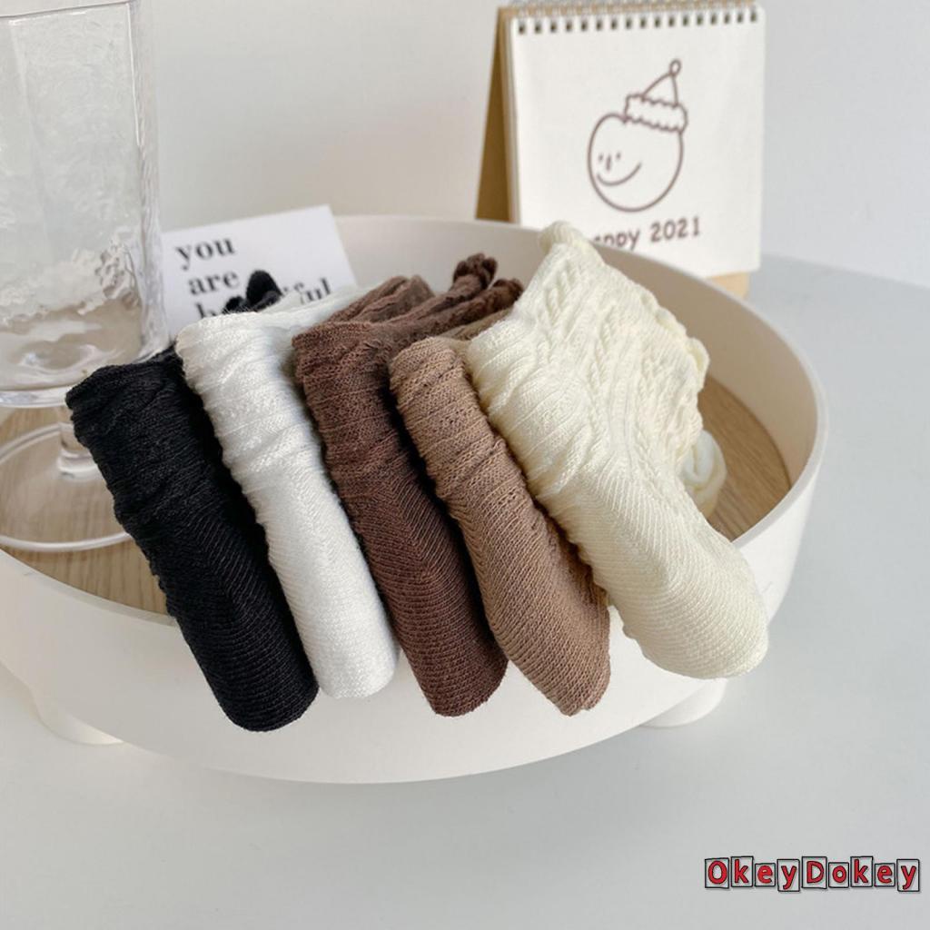 Tất cotton ống cao trung bình phối ren thấm hút mồ hôi thời trang thu đông cho nữ
