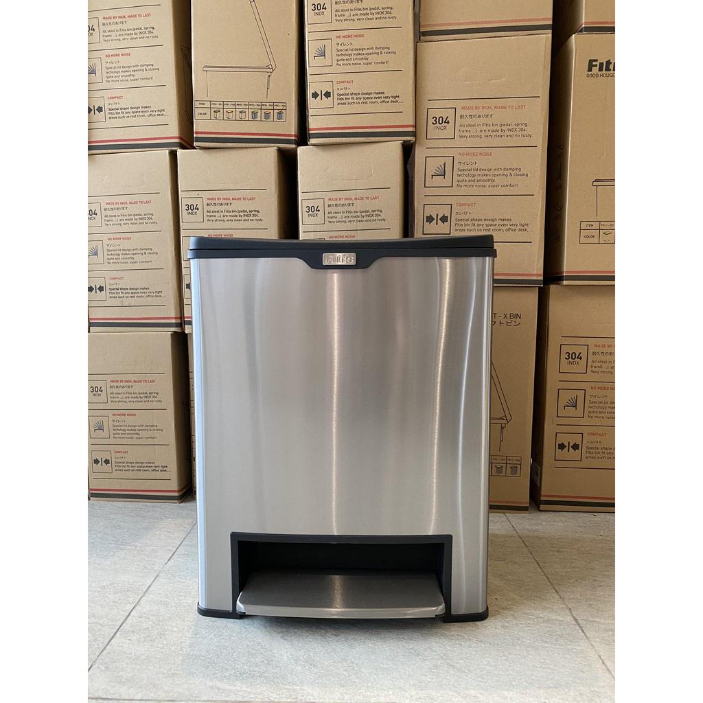 Thùng rác inox cỡ lớn Fitis Mega 1 ngăn vuông đạp 26L