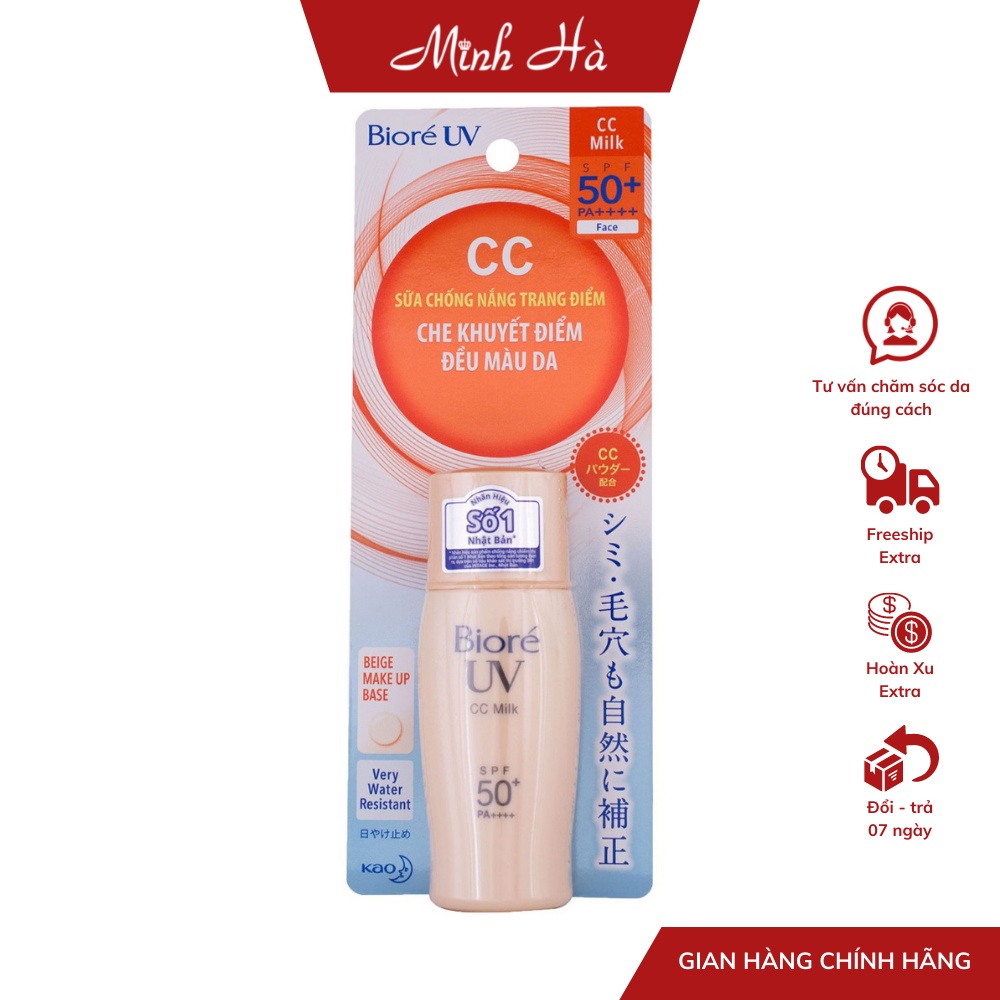 Sữa chống nắng trang điểm Bioré UV CC Milk SPF50+/PA++++ 30ml giúp che khuyết điểm và làm đều màu da