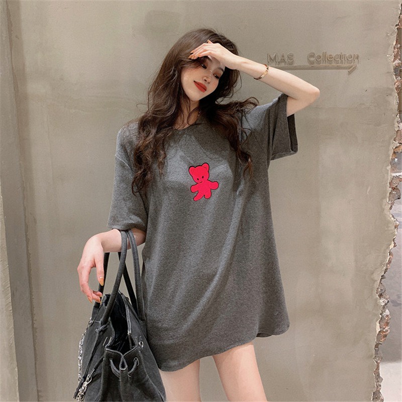 NRVP Áo thun tay ngắn cổ tròn mềm mại in họa tiết phong cách Hàn Quốc thời trang cho nữ