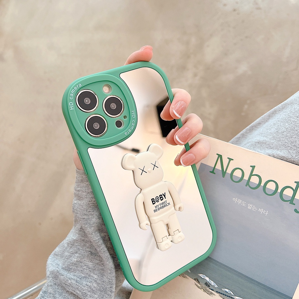 Ốp lưng iphone Bear gương 3D chống lưng cam tròn 6/6plus/6s/6splus/7/7plus/8/8plus/x/xs/11/12/13/14/pro/max/promax/plus