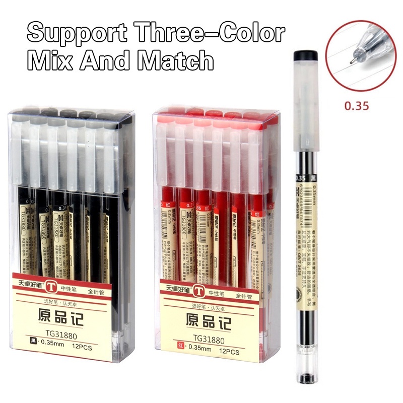 1 Bút Mực Gel 0.38 / 0.35 / 0.5 Đen Đỏ Và Xanh Dương Với 12 Ngăn Đựng