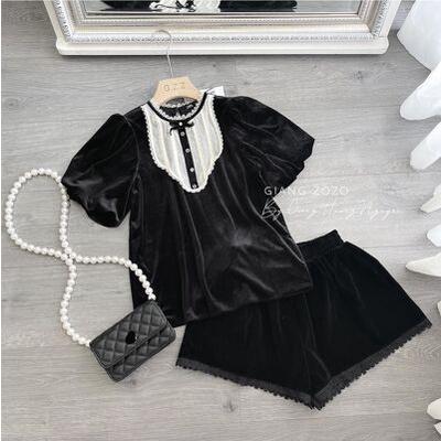 [Mã FAMARAL2 giảm 10K đơn 50K] Áo nhung pha nơ nhỏ bo tay