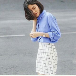 Chân váy caro sọc đen trắng