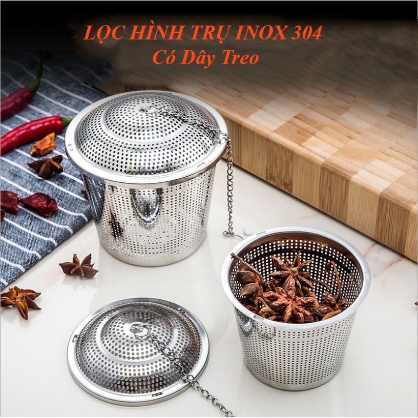 [Mã INBAU15 giảm 15K đơn 99K] Lọc trà inox 304 hình trụ, có dây treo, không gỉ, nhiều kích thước, HVL TEA