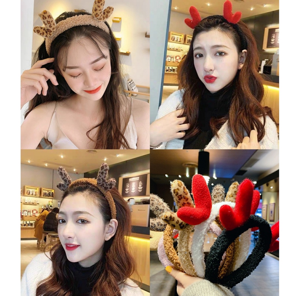 Băng đô sừng hươu, cài tóc trái tim siêu dễ thương cute một me chất liệu nhung mềm, co giãn tốt