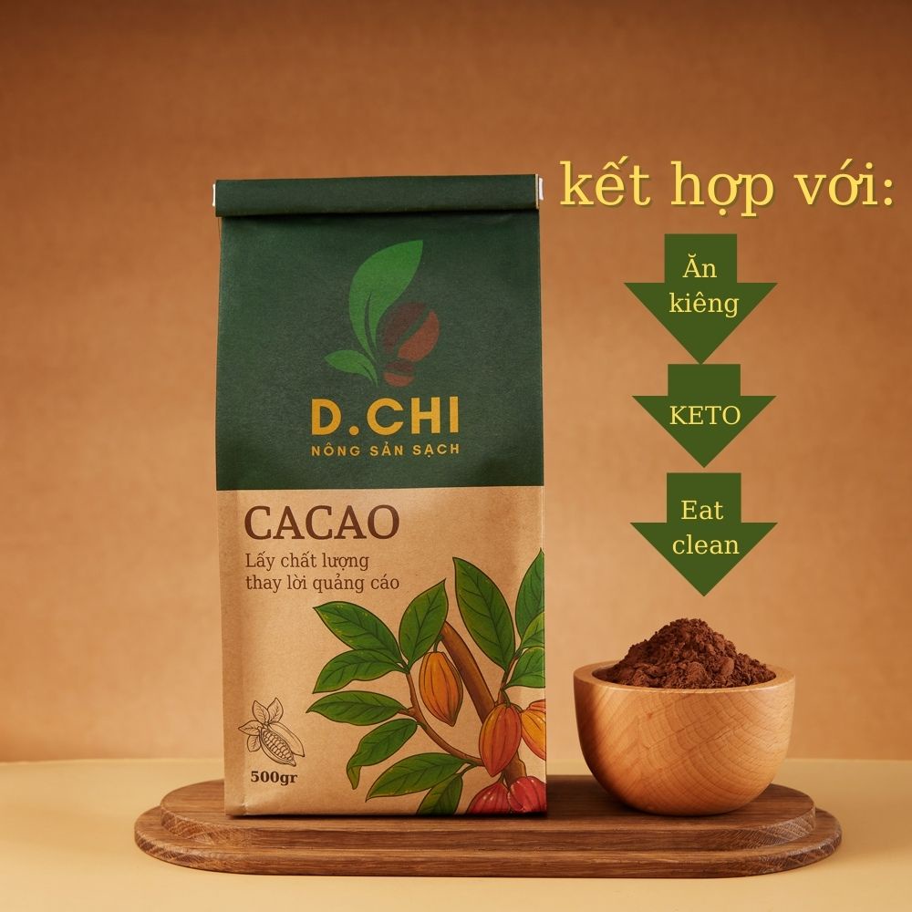 Bột cacao nguyên chất D.CHI- Không đường đậm đà vị truyền thống - Chuẩn UTZ xuất khẩu 250gr