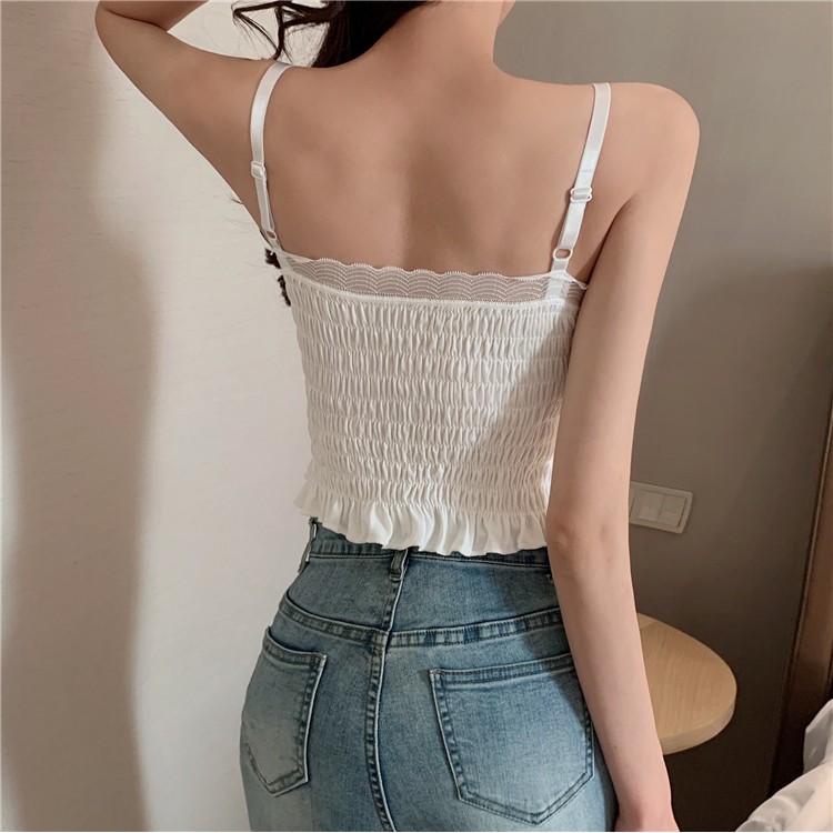 Áo 2 Dây Croptop Viền Ren Nhún Bèo Hot 2D01