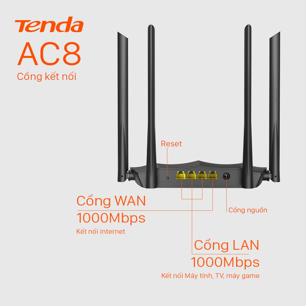 Tenda Thiết bị phát Wifi AC8 Chuẩn AC 1200Mbps - Hãng phân phối chính thức