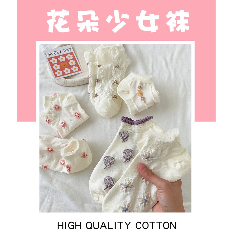 Vớ Cotton Cổ Thấp In Họa Tiết Nổi Phong Cách Nhật Bản Dễ Thương Thời Trang Cho Nữ