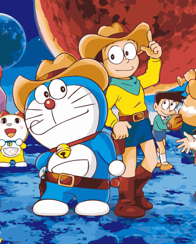 Tranh Vải Canvas Treo Tường Trang Trí Hình Doraemon Uống Trà Nghệ Thuật Diy 3d Dhw