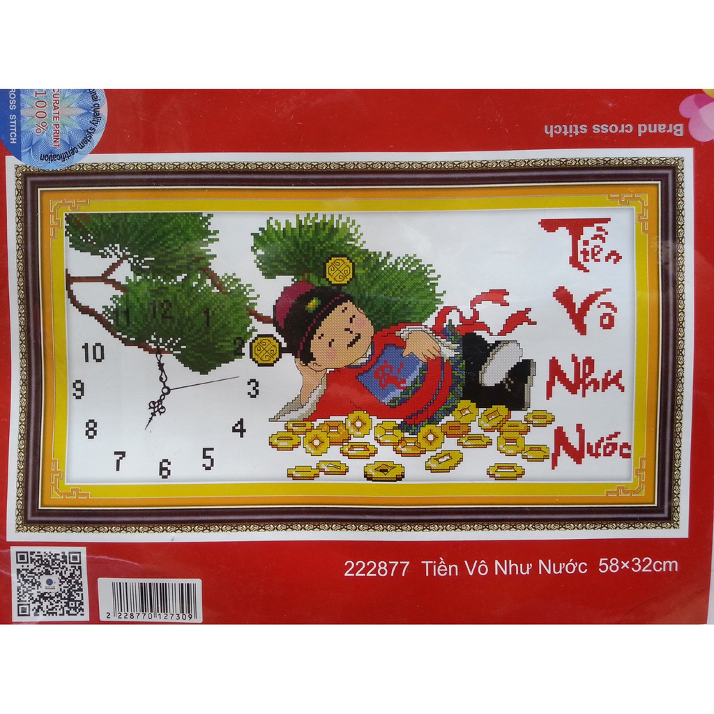 Tranh thêu chữ thập đồng hồ tiền vô như nước 222877