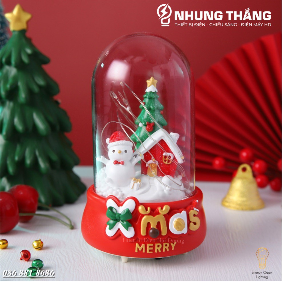 [Quà Tặng Giáng Sinh] Quả Cầu Phát Nhạc Ông Già Noel Và Người Tuyết - Siêu Dễ Thương - Có Đèn - Tặng Pin