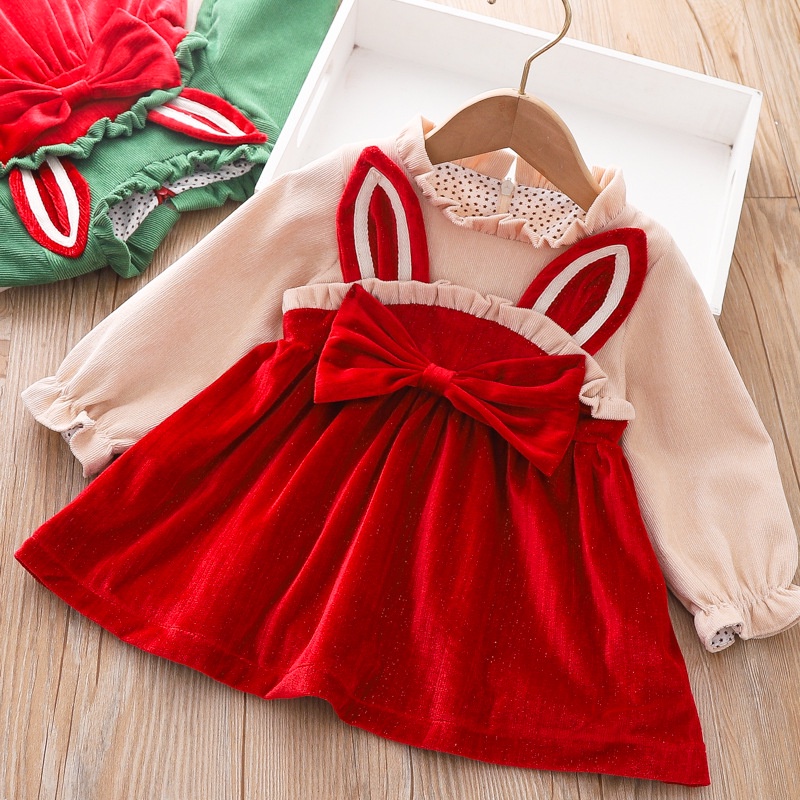 Đầm Tay Dài Phối Nơ Thời Trang Giữ Ấm Cho Bé Gái