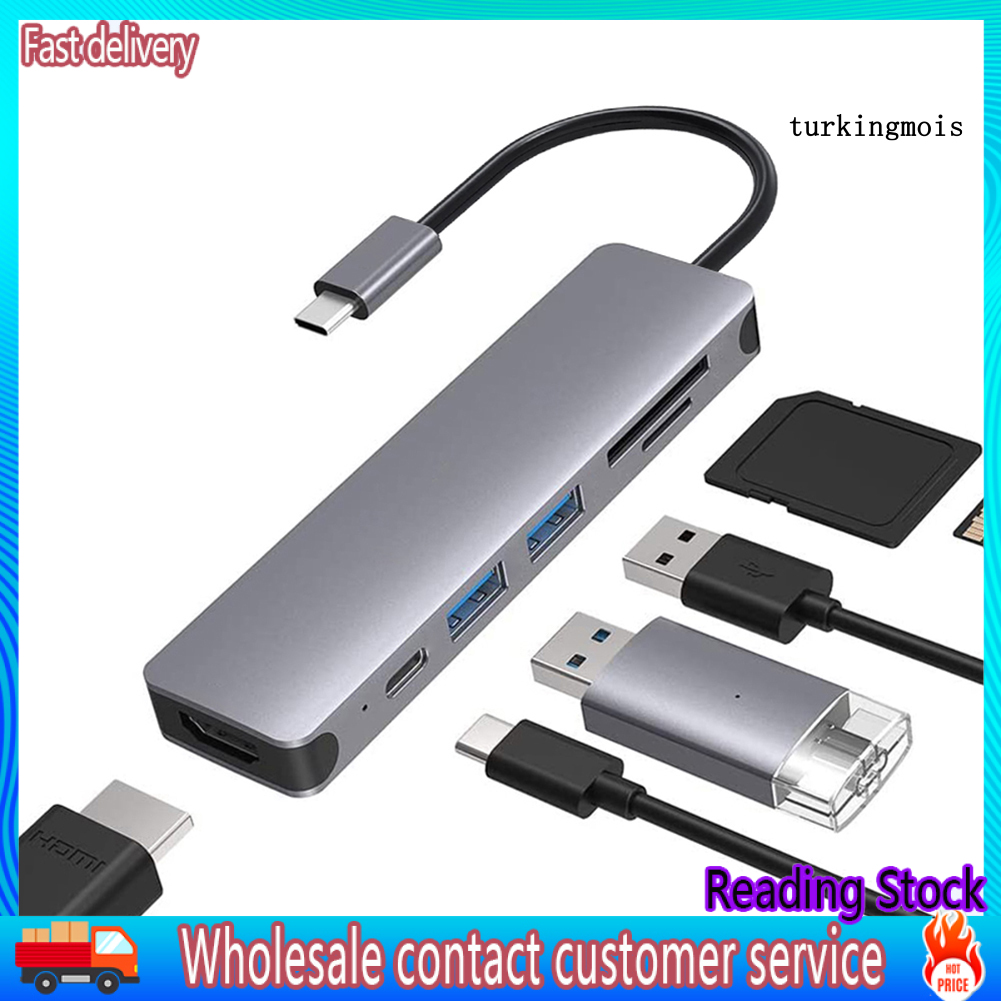 TSP_6 in 1 USB 4K HDMI-compatible Multiport Card Reader Hub for MacBook Laptop Type C Devices