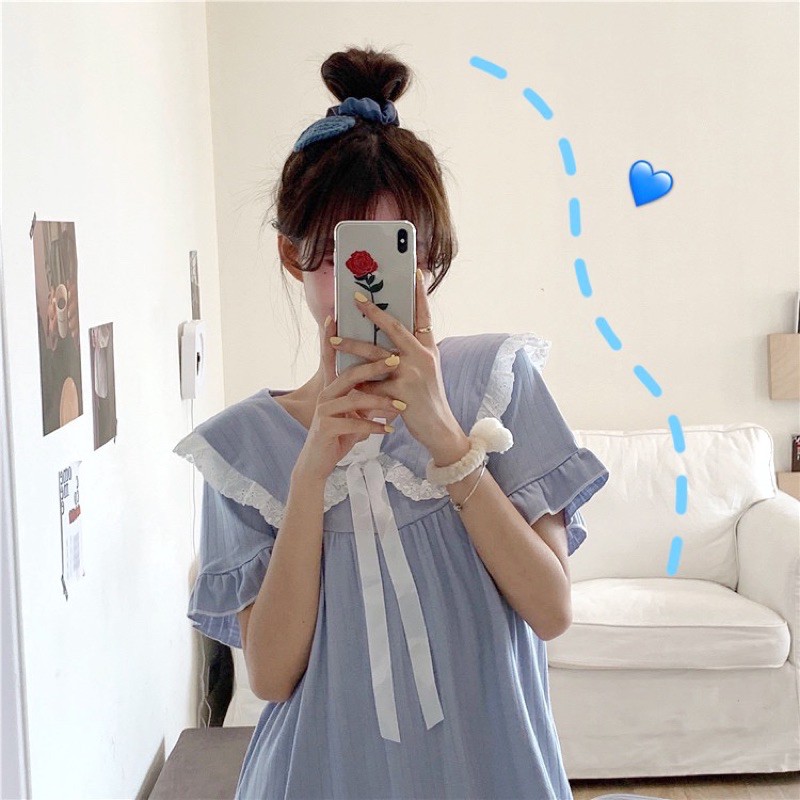 Váy ngủ cute phong cách tiểu thư, Váy ngủ bánh bèo dáng xuông