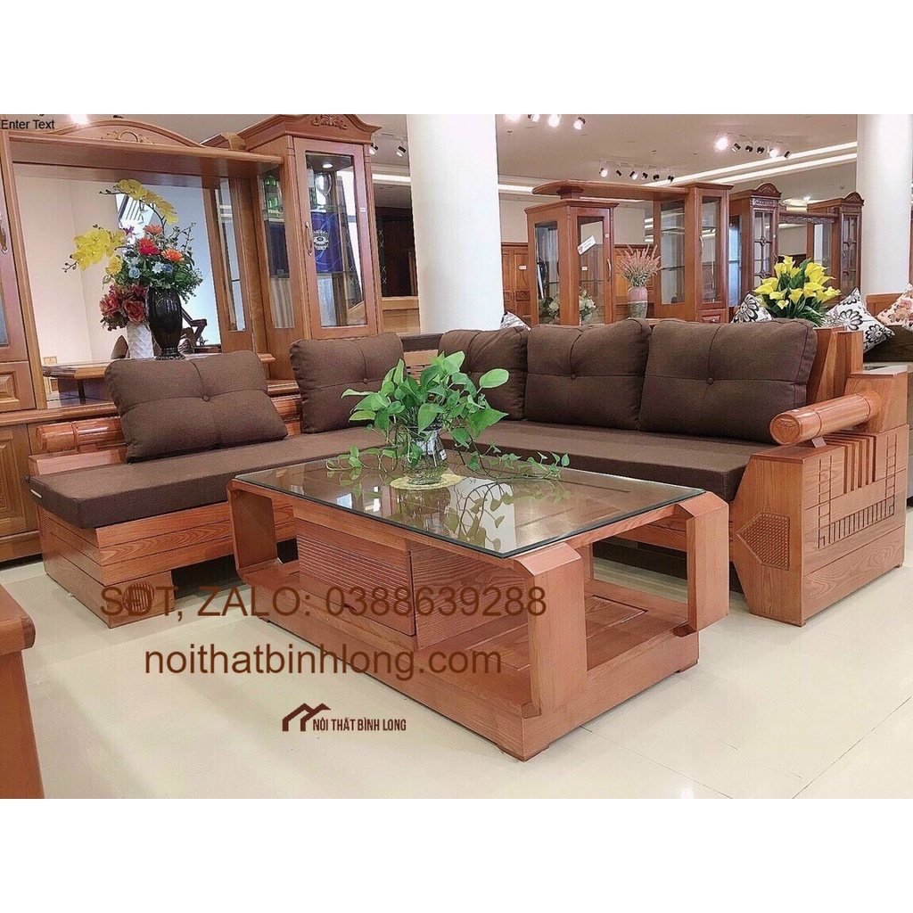 Bộ bàn ghế sofa phòng khách kiểu góc gỗ xoan đào