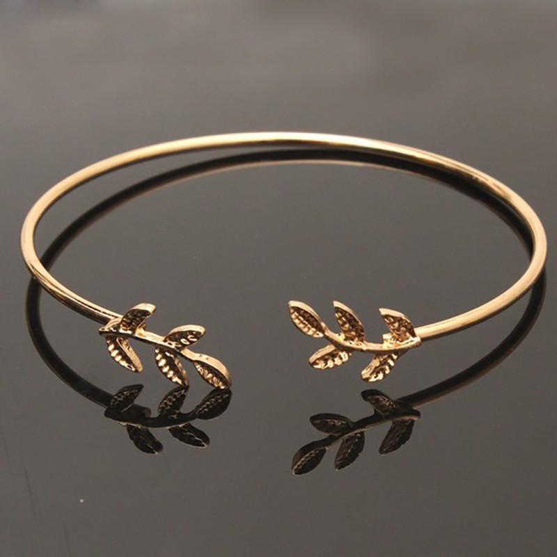 Vòng Tay Hở Hình Lá Ô Liu Dễ Dàng Điều Chỉnh Cho Nữ