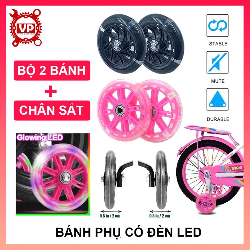 Bánh phụ xe đạp trẻ em đèn LED phát sáng.
