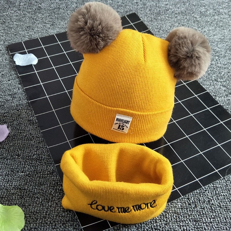 ❤️SALE[DEAL SỐC❤️ Mũ Len Cho bé Siêu kute bao gồm Khăn &amp; Mũ Len 2 quả bông