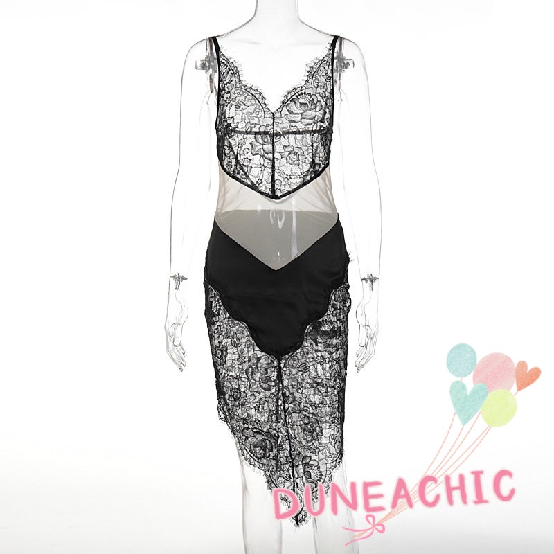 DUNEA Đầm Hở Lưng PhốI Ren Hoa GợI CảM Cho Nữ