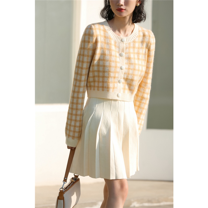 Áo khoác cardigan dệt kim tay dài cổ tròn họa tiết kẻ sọc thời trang cho nữ 46933