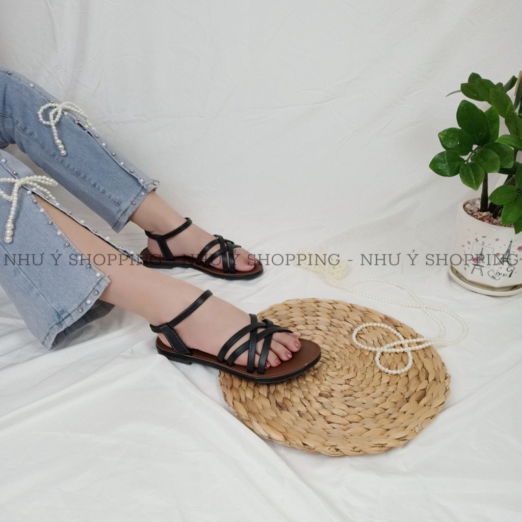 Giày sandal nữ đi học, đi chơi 4 dây chéo cách điệu xinh xắn Hình Thật- tb4cheo