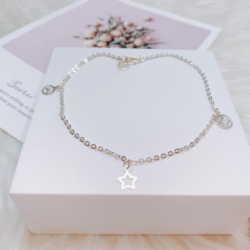 Lắc chân bạc nữ 925 cao cấp dạng dây mắt O mix nhiều charm