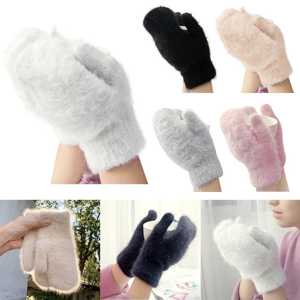 Găng Tay Lông Thỏ Hở Ngón Mềm Mại Giữ Ấm