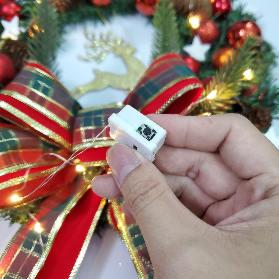 Vòng Hoa Trang Trí Noel D43 size 40cm Tặng Kèm Đèn, Vòng Nguyệt Quế Giáng Sinh