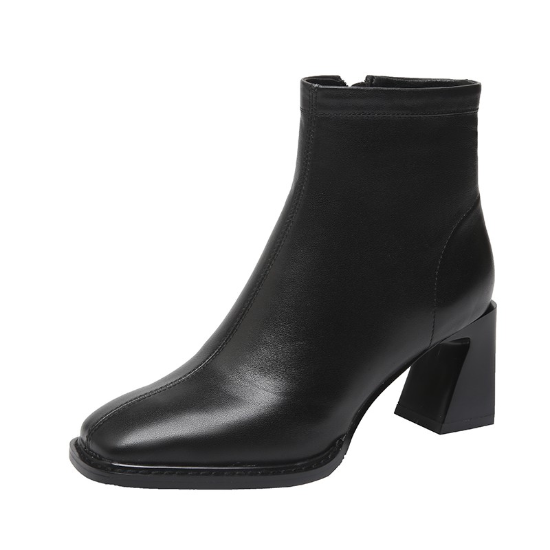 Giày bốt nữ 1016 cao cổ khóa cạnh có 2 màu đen & kem da cao cấp gót vạt 7 cm thời trang ulzzang hàn quốc đẹp hot 2021 | BigBuy360 - bigbuy360.vn