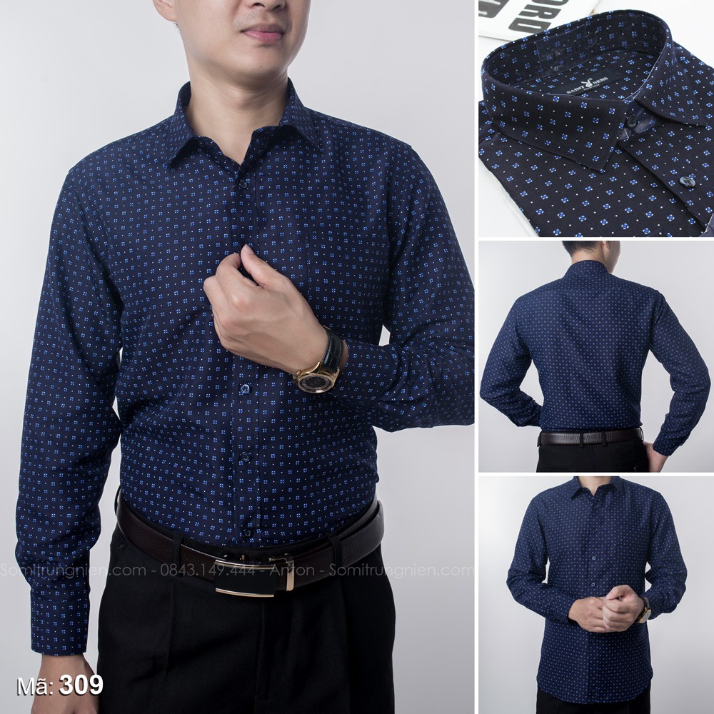 [HÀNG VIỆT NAM] Áo Sơ Mi Nam Thương Hiệu Anton Công Sở Trung Niên Dài Tay Vải Cotton Chấm Bi Nhỏ Màu Tím Than – 309 | BigBuy360 - bigbuy360.vn