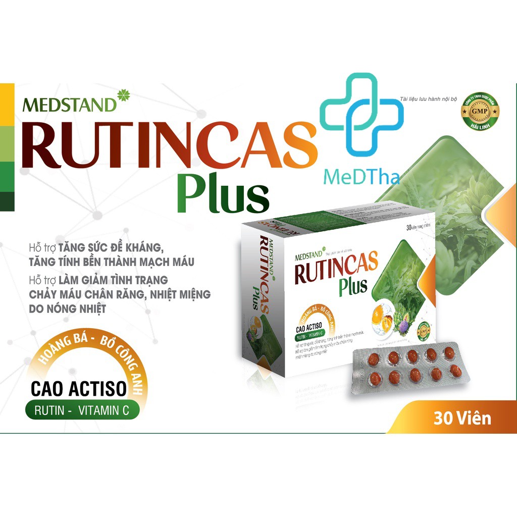 Viên uống bổ sung vitamin C Rutincas plus - Giúp giảm nhiệt miệng, bền thành mạch MEDSTAND (Hộp 30 viên) [Chính Hãng]