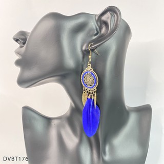 Bông tai boho lông vũ xanh dương- dvbt176