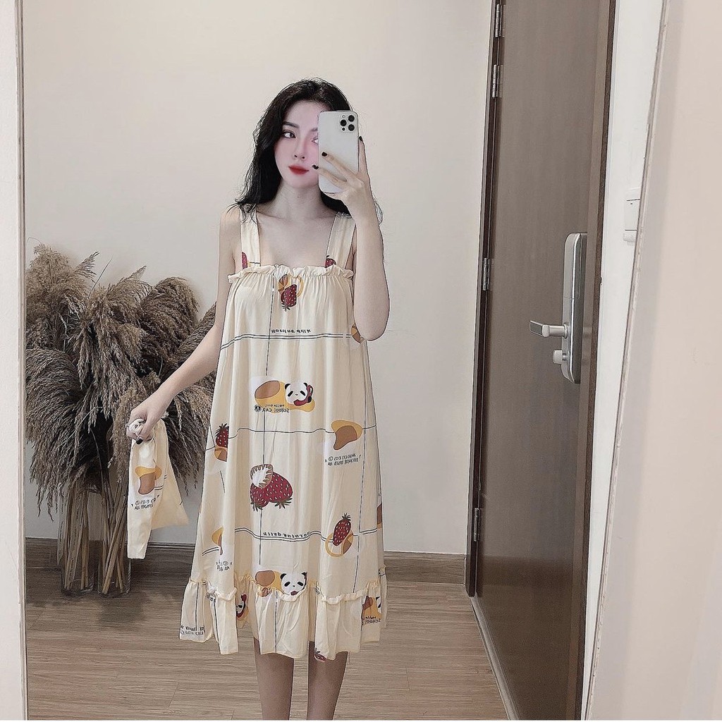 Váy Ngủ 2 Dây Họa Tiết Xinh Xắn Chất Mát Siêu Hót _ Váy Ngủ Đẹp hot tren 2021 | BigBuy360 - bigbuy360.vn