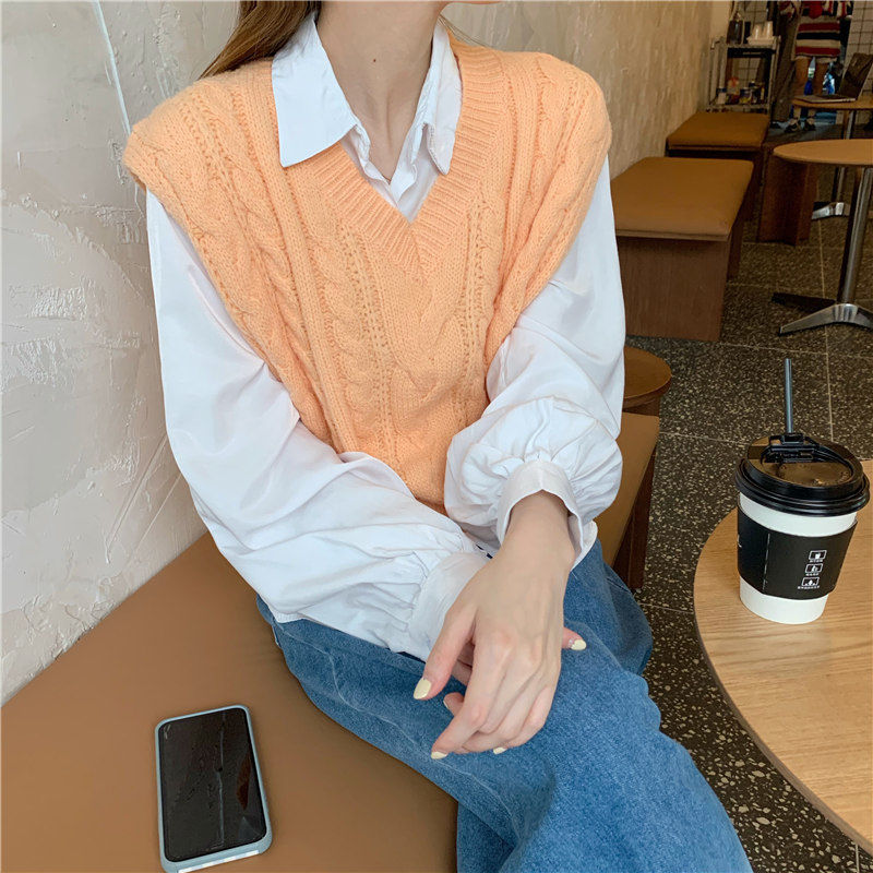 Áo Len Nữ Không Tay Cổ Chữ V Phong Cách Retro Nhật Bản