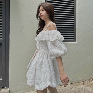 🦋Đầm 2s Trắng Rớt Vai Lông Vũ🦋