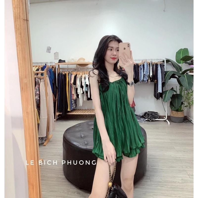 Bán sỉ Bộ áo 2 dây xếp li quần đùi 4 màu cho nữ