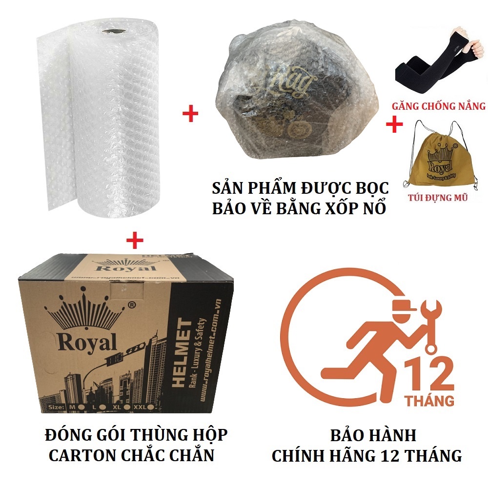 Mũ Bảo Hiểm 3/4 Royal M139 Kính Âm Tháo Lót Được - BH 12 Tháng (Tặng Tem LOGO AGV, KYT + Găng Tay Chống Nắng + Túi)