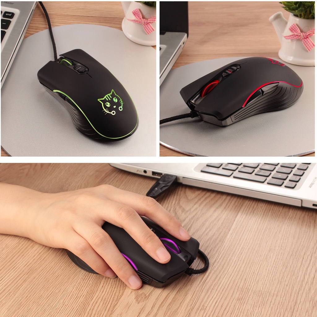 Chuột Máy Tính Có Dây 6 Nút Bấm Màu RGB Không Tiếng Ồn Dùng Để Chơi Game