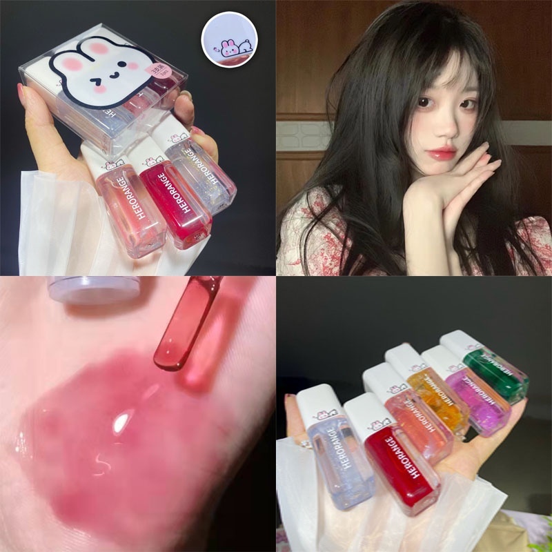 Son dưỡng môi có màu HERORANGE Thỏ Bunny son nhũ bóng lấp lánh dưỡng mềm mịn môi Moisturizing Light Lip Balm son24