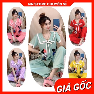 Đồ bộ nữ mặc nhà cổ bèo tiểu thư chất kate mềm mịn in hình hoạt hình dễ thương DBKIHTN33