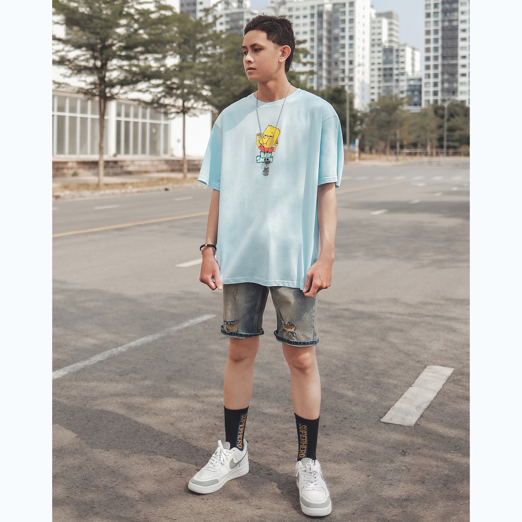 Áo Thun Bart Simpson Màu Xám Chất Liệu Cotton Thoáng Mát