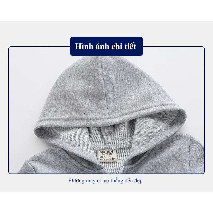 Áo khoác Hoodie cho bé WELLKIDS áo nỉ có mũ họa tiết chữ đáng yêu hàng xuất Âu Mỹ