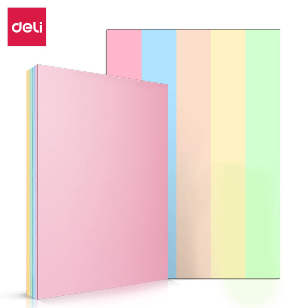 Giấy in nhiều màu khổ A4 Deli - Định lượng 80gsm - 100 trang/tệp - 2 tông màu pastel / sặc sỡ - 7788