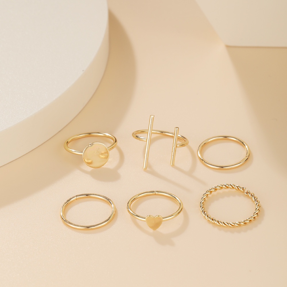 Set 6 Nhẫn Mạ Vàng Hình Trái Tim Thời Trang Hàn Quốc