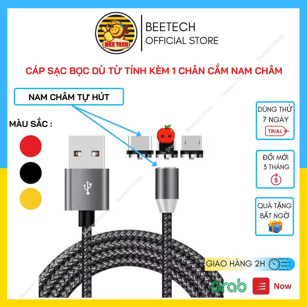 Cáp sạc nam châm 3 đầu (IP/MicroUSB/TypeC) dây sạc xoay 360 độ-Beetech