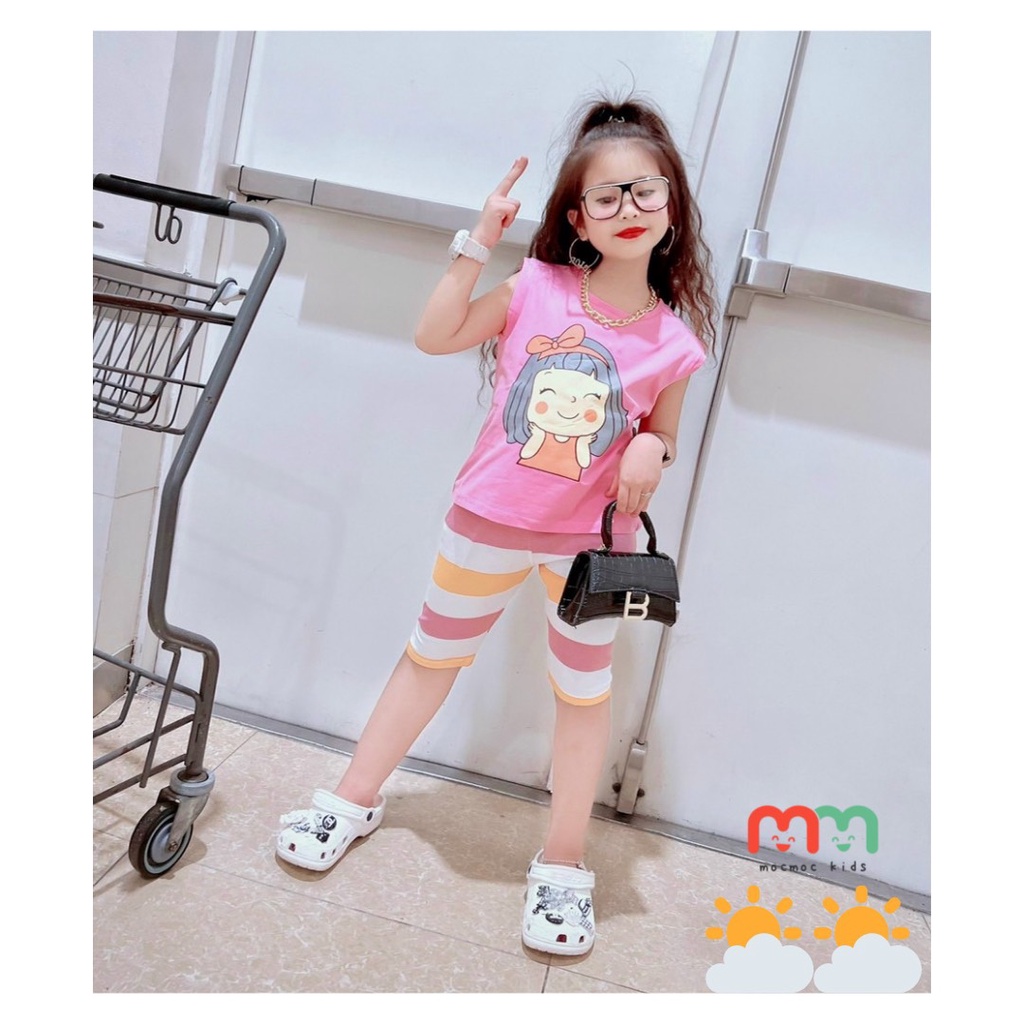 Đồ bộ bé gái sát nách mùa hè phối quần legging thun cotton mềm mịn mát co dãn cho bé 9kg đến 41kg