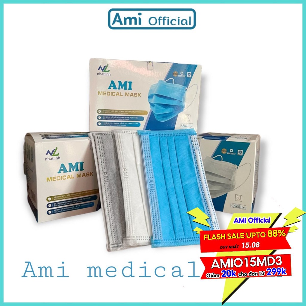 Khẩu trang y tế Ami Medical Mask hộp 50c đủ màu - Ami official